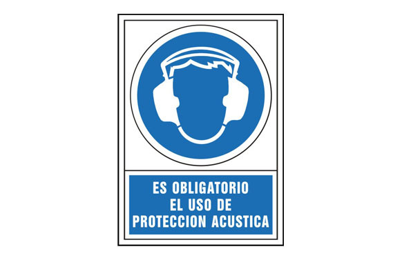 SEÑAL OBLIGACION CASTELLANO 490X345 MM-OBLIGATORIO USO PROTECCION ACUSTICA