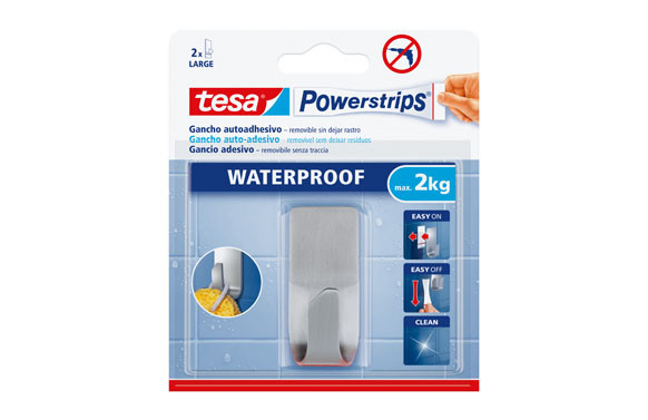 COLGADOR POWERSTRIPS WATERPROOF RECTANGULAR GRANDE BLANCO/ACERO BLISTER 1 + 2 TIRAS