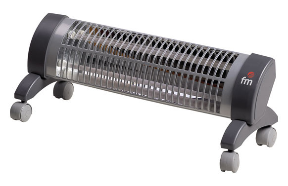 ESTUFA CUARZO PIE 2 BARRAS NEGRA 1200W C/RUEDAS