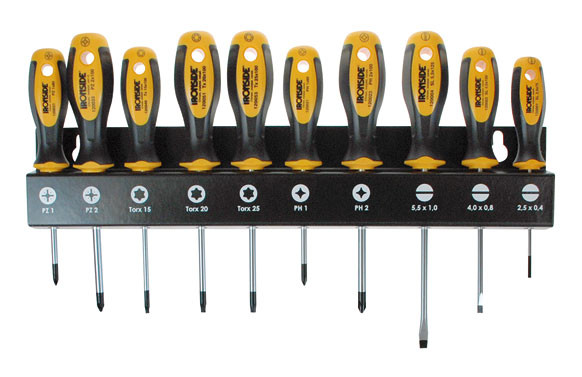 DESTORNILLADOR JUEGO 10 PIEZAS CON SOPORTE METAL BOCAS 3 PL / 2 PH / 2 PZ / 3 TORX