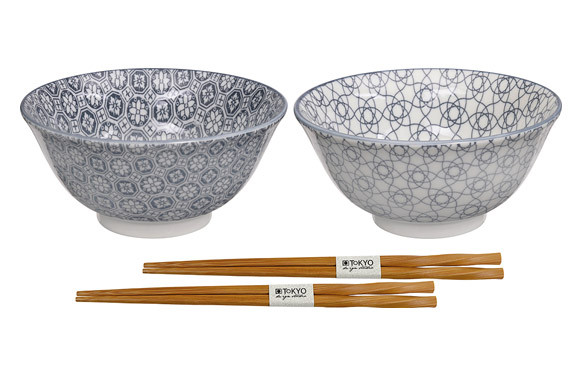 BOL PORCELANA 15 CM NIPPON GREY (SET 2) + PALILLOS
