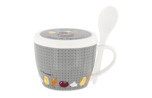 BOL SOPA CERAMICA+CUCHARA GRIS VERDURAS