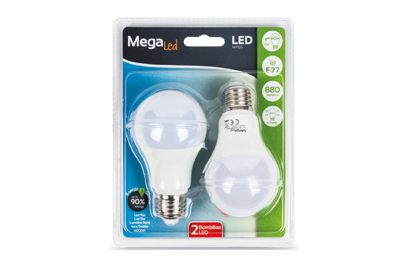 BOMBILLA LED ESFERICA 2 UNIDADES 10W E-27 LUZ BLANCA (4000K)
