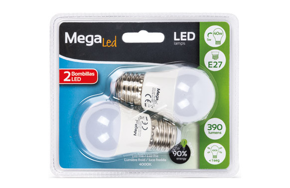 LAMPARA LED MINI ESFERICA (2UNI) 5W E-27 LUZ BLANCA (4000K)