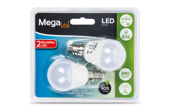LAMPARA LED MINI ESFERICA (2UNI) 5W E-14 LUZ BLANCA (4000K)