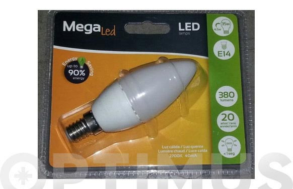 LAMPARA VELA LED E14 7W LUZ CALIDA