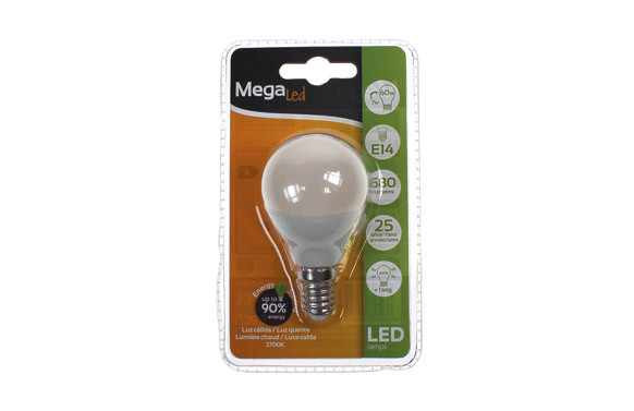 LAMPARA ESFERICA LED E14 7W LUZ CALIDA