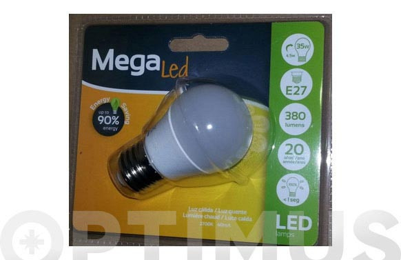 LAMPARA ESFERICA LED E27 7W LUZ CALIDA