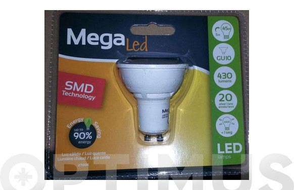 LAMPARA DICROICA SMD LED GU10 7W LUZ CALIDA