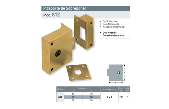 PICAPORTE SOBREPONER 812/50X70 BICROMATADO