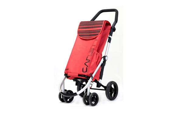CARRO COMPRA 4 RUEDAS GIRATORIAS CON TERMO ROJO