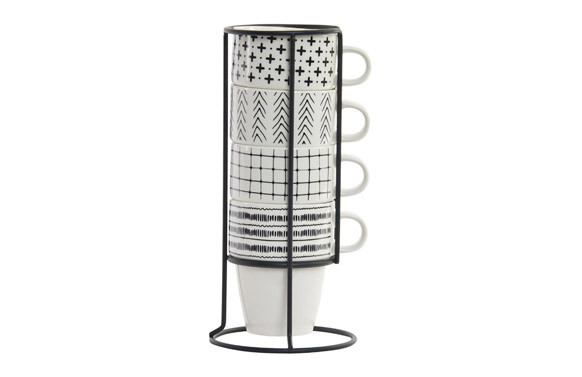 MUG PORCELANA APILABLE SET 4U SOPORTE METAL BOHO