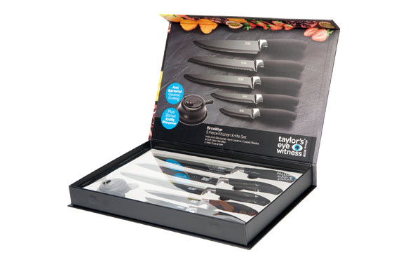 CUCHILLO COCINA (5 PIEZAS)+ AFILADOR NEGROLMS23BS10