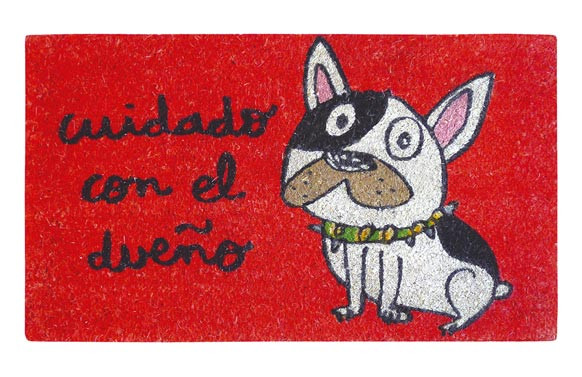 FELPUDO 40X70 \"CUIDADO CON EL DUEÑO\" ROJO