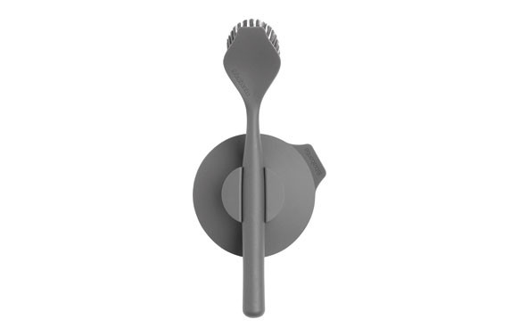 CEPILLO FREGAPLATOS CON SOPORTE DE VENTOSA GRIS OSCURO