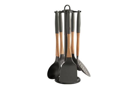 JUEGO 5 UTENSILIOS COCINA NYLON/MADERA