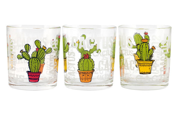 VASO DECORADO CACTUS (PACK 3U) AGUA 22 CL