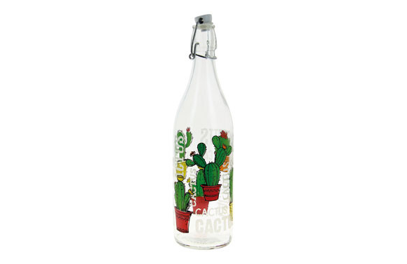 BOTELLA CRISTAL 1L DECORADA CACTUS
