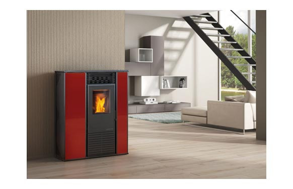 ESTUFA PELLET PASILLO 14,30KW ALICE ACERO ROJO