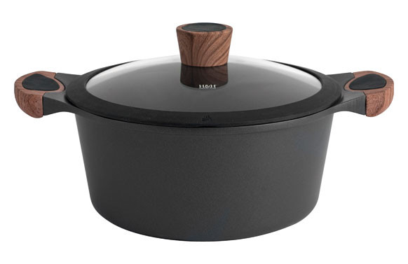CAZUELA ALTA ALUMINIO FUNDIDO/MADERA CON TAPA24 CM INDUCCION