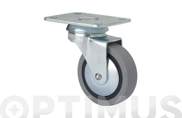 RUEDA MUEBLE AUXILIAR GIRATORIA B GOMA D50 GRIS PLACA 70X55 MM 22 KG