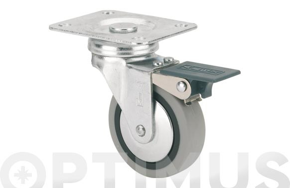 RUEDA MUEBLE AUXILIAR GIRATORIA B GOMA D50 GRIS PLACA 70X55 MM 22 KG CON FRENO