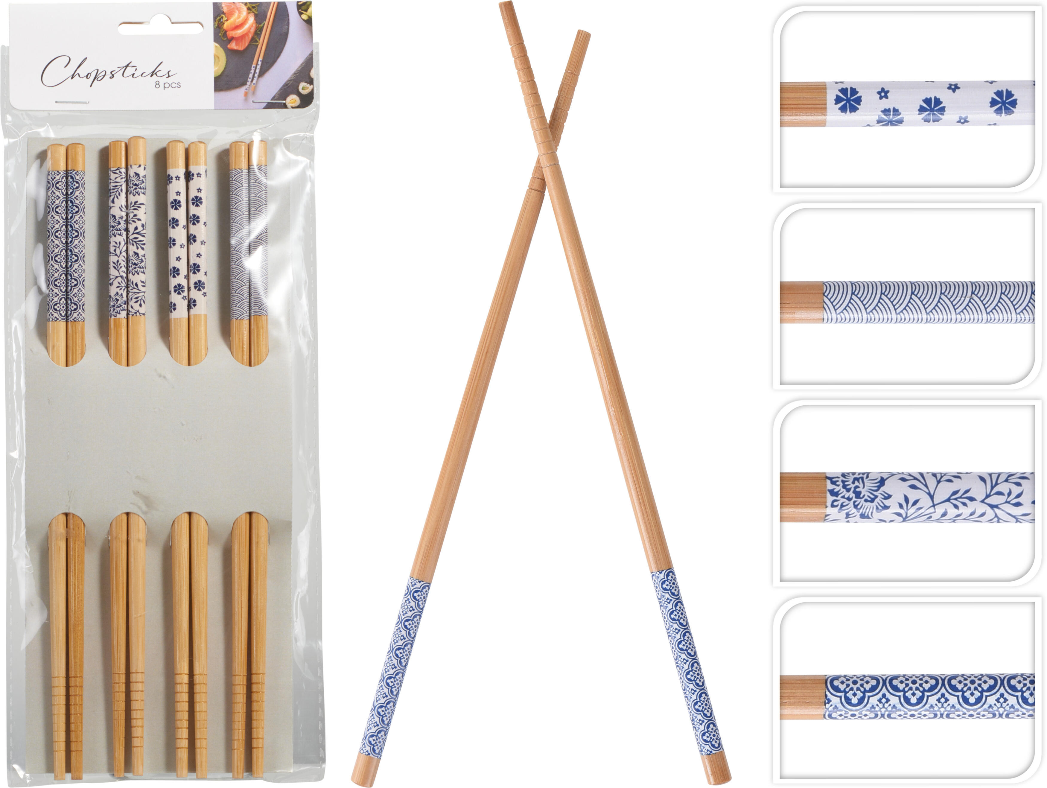PALILLOS CHINOS BAMBU 8 PIEZAS 24 CM