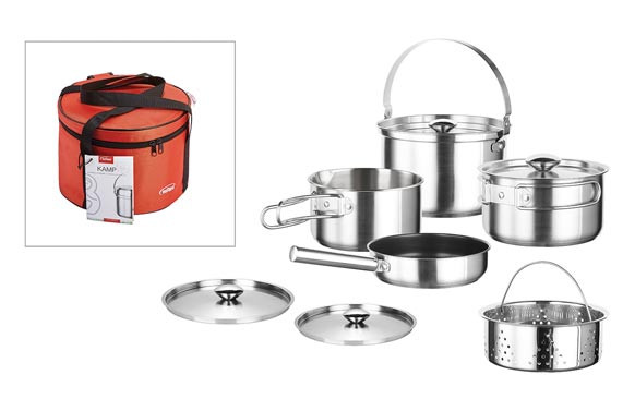 BATERIA INOX APILABLE 5P+2TAPAS CON BOLSA TRANSPORTE
