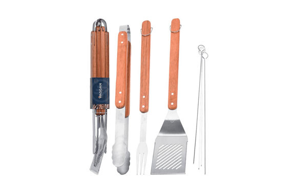 SET ACCESORIOS BARBACOA INOX - MANGO MADERA
