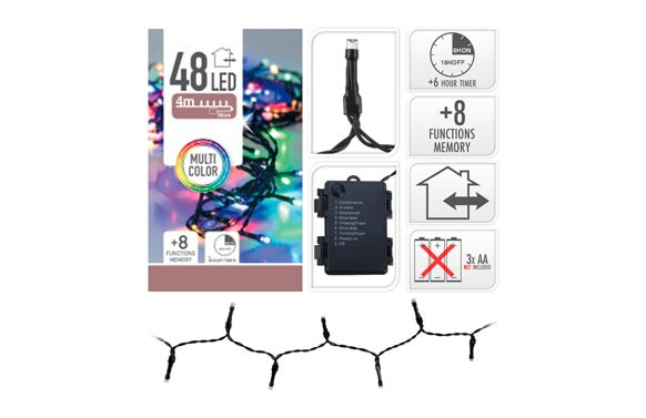 GUIRNALDA LED EXT.A PILAS 8 FUNC/TEMPORIZADORMULTICOLOR-48L / 4M