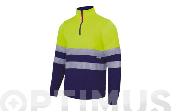 SUDADERA BICOLOR ALTA VISIBILIDAD CON CREMALLERAAMARILLO FLUOR / AZUL NAVY TALLA S