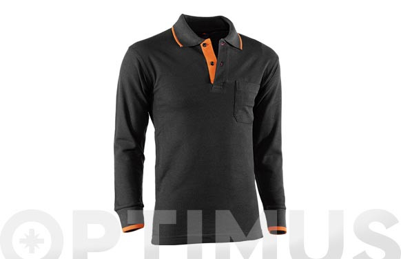 POLO MANGA LARGA CON BOLSILLO  TOP RANGET.S NEGRO / NARANJA