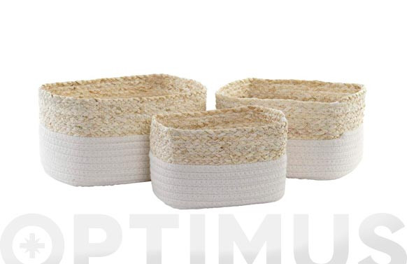CESTAS MULTIUSOS FIBRA ALGODON SET 3 UNATURAL/BLANCO