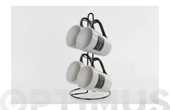 MUGS SET 4 U CON SOPORTE30 CL BLANCO/NEGRO