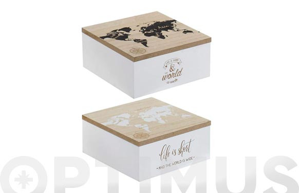 CAJA MADERA MULTIUSOS 15X15X7 CM MAPA MUNDI SURTIDO