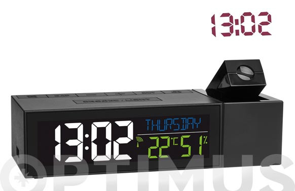 RELOJ PROYECTOR CON TERMÓMETRONEGRO