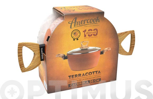 CAZUELA ALTA CON TAPA ALUMINIO FORJADO TERRACOTTA 20 CM  INDUCCION