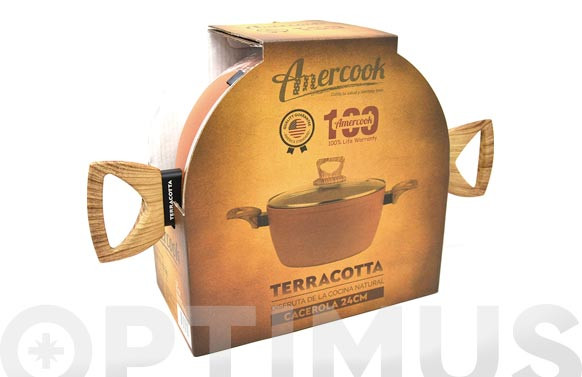 CAZUELA ALTA CON TAPA ALUMINIO FORJADO TERRACOTTA 24 CM INDUCCION