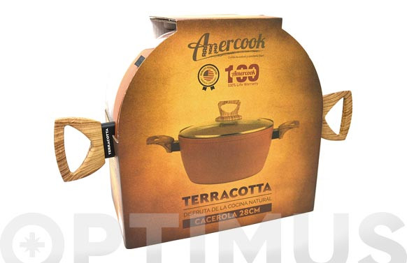 CAZUELA ALTA CON TAPA ALUMINIO FORJADO TERRACOTTA 28 CM INDUCCION