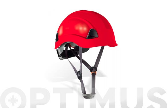 CASCO \"EOLO\" ROJO ABS CIERRE RULETAARNÉS TEXTIL 6 PUNTOS Y BARBIQUEJO