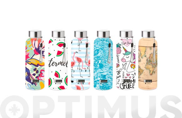 BOTELLA VIDRIO DECORADA500 ML - SURTIDA