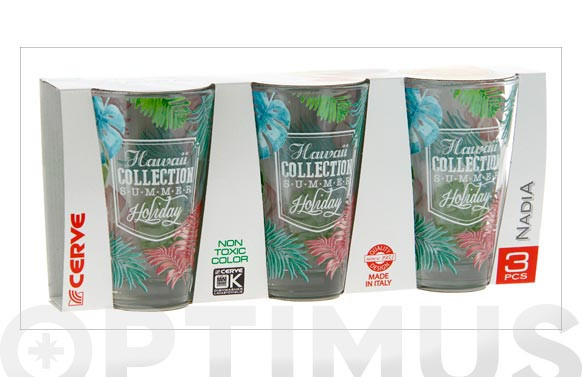 VASO ALTO DECORADO PACK 3U31 CL - HAWAII