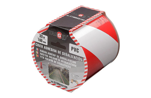 CINTA ADHESIVA SEÑALIZACION33 M X 100 MM BLANCA/ROJA