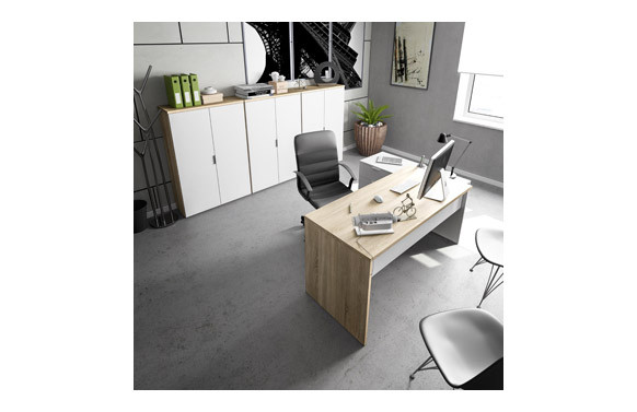 MESA ESCRITORIO C/CAJONERA  REVERSIBLE BLANCO/ROBL145 X 108 X 73 CM