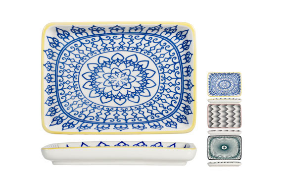 PLATO PORCELANA RECTANGULAR FULL DECORADO 15 X 20,5 CM - SURTIDO