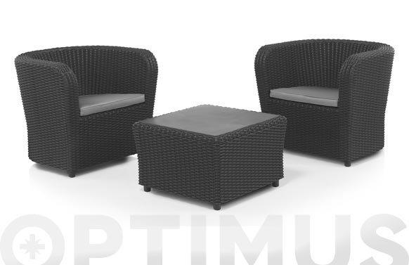 CONJUNTO RATAN RESINA 2 SILLONES+MESA SET NOVA TETE A TETE GRAFITO