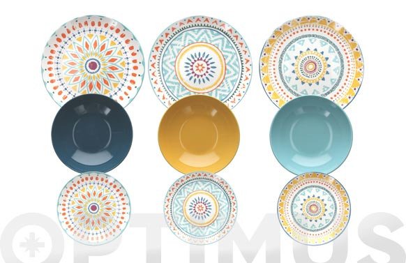 VAJILLA PORCELANA DECORADA18 PZAS MAYA - COLORS MIX
