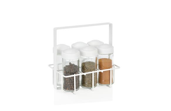 ESPECIERO METALICO CON 6 BOTES VIDRIO BLANCO