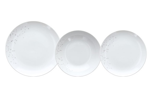 VAJILLA PORCELANA DECORADA 18 PZAS ESTRELLAS PLATA