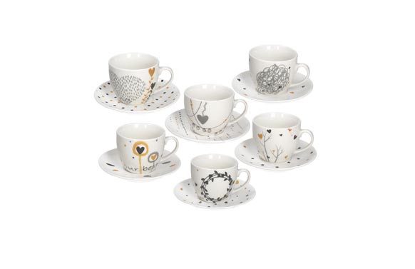 TAZA TE NEW BONE CHINA CON PLATO SET 6U GOLDY
